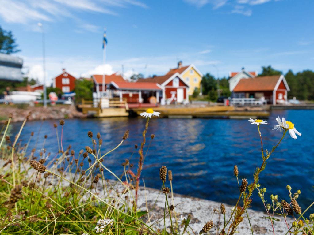Bild på havet och flera hus som skymtar i Oskarshamn